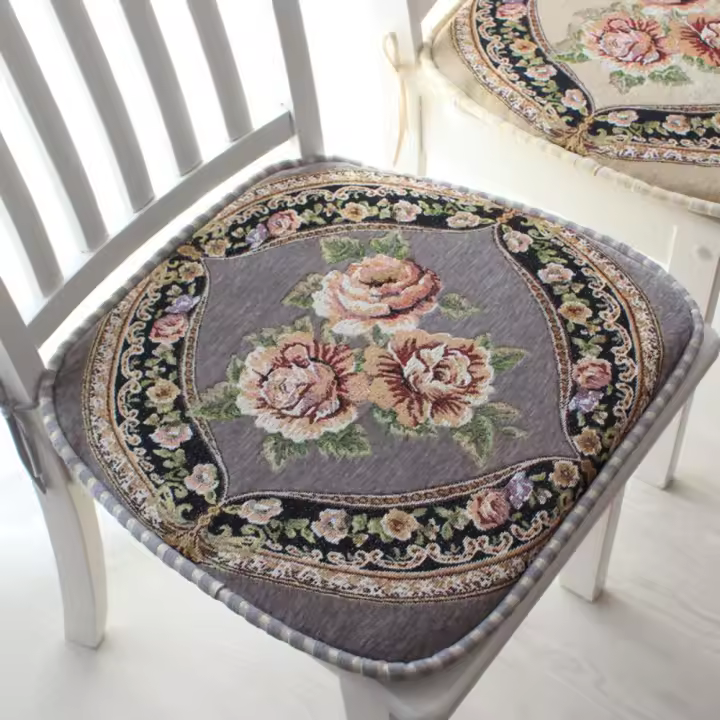 Cojín para silla de comedor de chenilla con estilo, estera para silla bordada Vintage con patrón Floral, estera de asiento suave antideslizante para sala de estar - 1