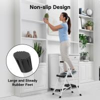 Escaleras Plegables de 4 Escalones, Capacidad de 150KG con Pedales Antideslizantes Anchos, Taburete de Mano de Acero, Manubrio de Esponja, Uso en Interiores y Exteriores, Negro - details 9
