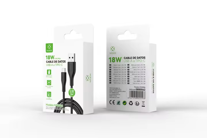 WOOX Cable de datos USB a tipo C de carga rápida 18W-Max27W para algunos teléfonos móviles tipo puerto Cable de datos largo para teléfono móvil 2m - 1