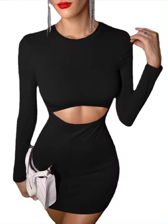 Elegante Vestido Largo de Manga Solida para Mujer Mini Vestido Vintage en Ventas - 1