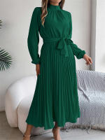 Vestidos largos de verano para mujer, ropa elegante plisada de manga larga con cordones, estilo bohemio, con dobladillo y volantes - details 7