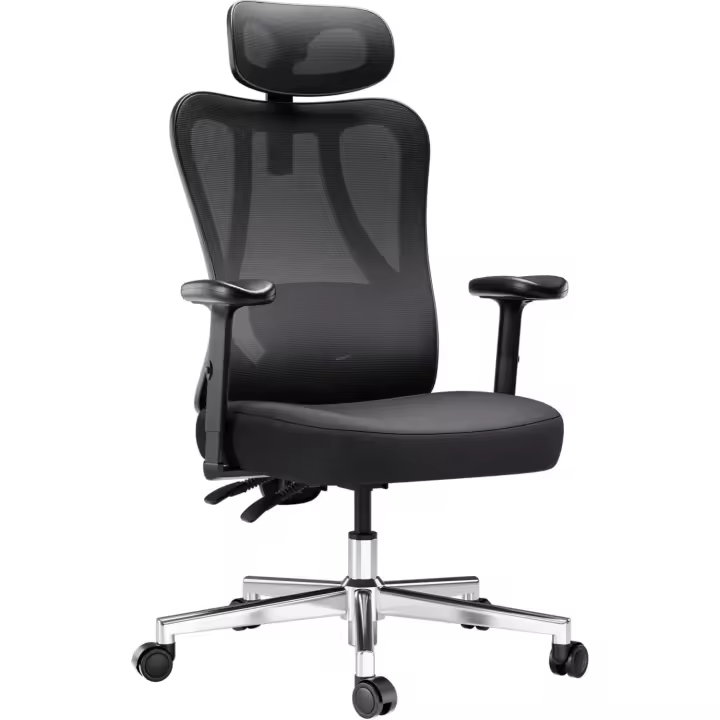 Ergonomica Escritorio, Silla Oficina Soporte Lumbar, Silla de Ordenador reclinable de ángulo Grande, Respaldo de , Negra - 1