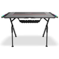 Mesa Gaming con Tablero con Acabado en Fibra de Carbono Cubierto por una Alfombrilla Full Size, Soporte para Tazas y Auriculares, Patas Regulables, Color Negro - details 19