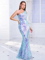 Lentejuelas largas con hombro rosa lavanda, vestido de fiesta de noche sin mangas para mujer - details 16