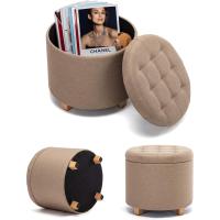 almacenamiento de lino acolchada redonda de 45 cm, taburete puf con almacenamiento (beige) - details 4