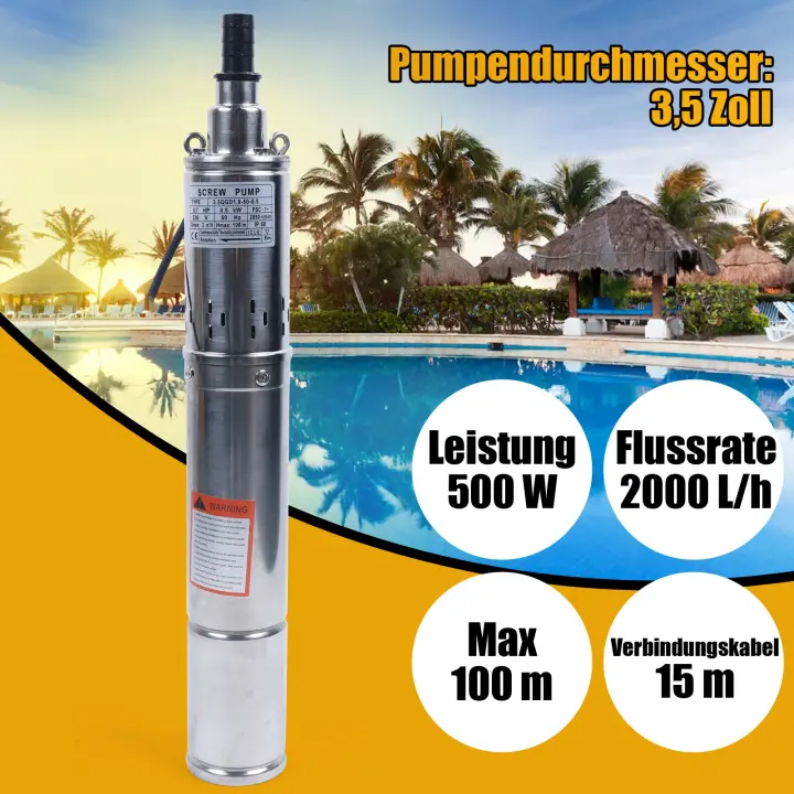 Bomba de Pozo Profundo de Acero Inoxidable de 500W Bomba de Agua Potente para Jardín con Cable de Conexión de 15m - 1