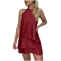 Elegante Vestido de Fiesta de Club sin Mangas y sin Espalda Halter de Volantes de Capas con Lazo Trasero Vestidos de Vacaciones para Mujeres - details 9
