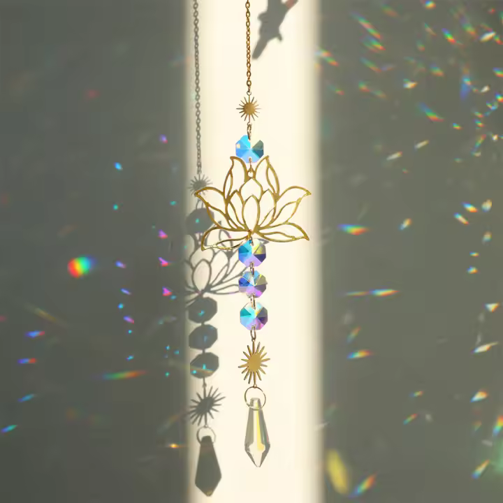 Adornos colgantes de cristal de loto, cadena colgante de atrapamoscas, decoración artesanal - 1