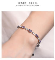 S Pulsera de plata pura con diamantes morados para mujer, pareja de amatista, estilo coreano, personalidad, serie forestal, joyería Bestie - details 0