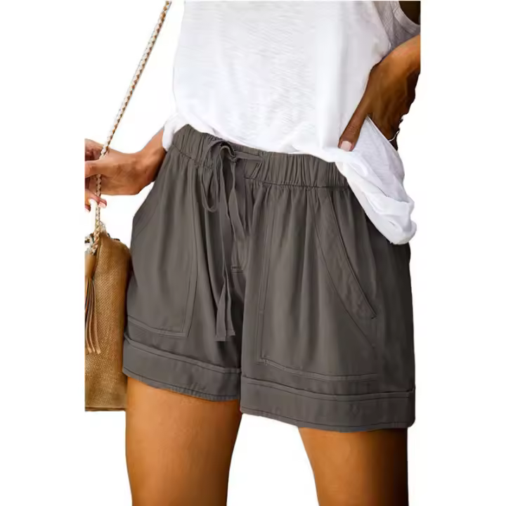 Shorts casuales para mujer verano 2025 cintura alta pantalones anchos de sarga estilo europeo y americano - 1