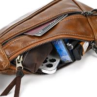 Bolso de pecho de cuero de vaca suave para hombres, paquete de pecho de cuero genuino, bandolera pequeña, bolso antirrobo, café - details 16