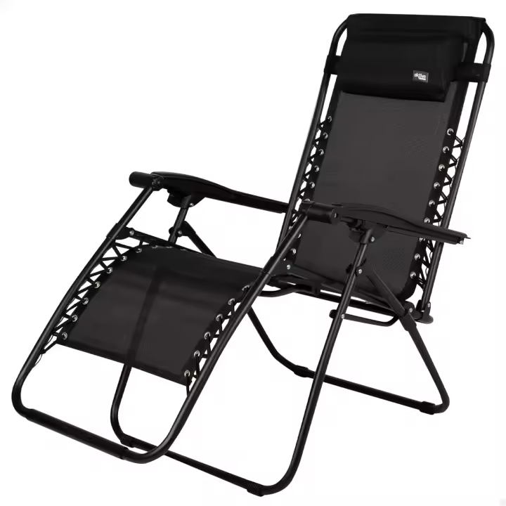Silla Plegable, Gravedad Cero, Negro, con cojín y reposapiés, Cómoda y Resistente, Antivuelco, Acero y textileno, Máximo 110 kg, Jardín, Camping, Tumbonas Plegables para Exterior (61142) - 1