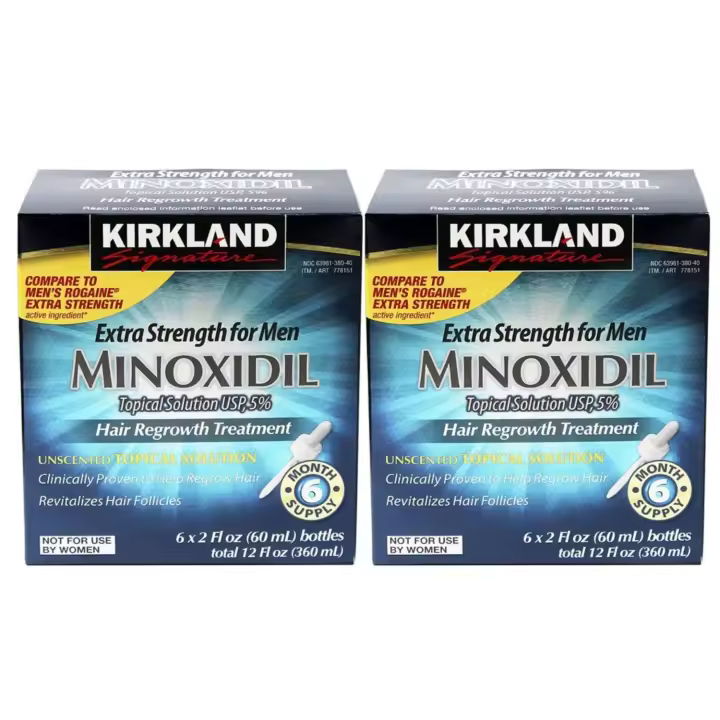 Solución tópica de minoxidil Kirkland Extra Strength USP al 5% para el crecimiento del cabello, 12 meses - 1