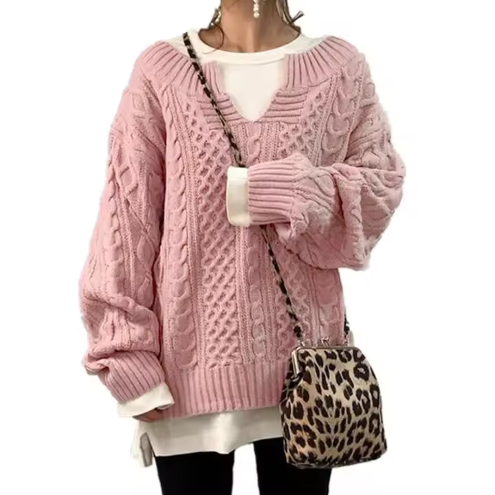 Top de punto de color sólido para mujer, suelto, swatr, otoño y invierno - 1