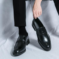 Zapatos formales de negocios para hombre, calzado de cuero PU de tacón bajo, estilo británico, hebilla de Metal a la moda - details 9