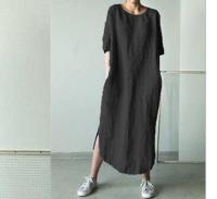 Vestido largo bohemio de lino y algodón para mujer, falda de media manga, cuello redondo, talla grande 5XL = 52, primavera y verano - details 5