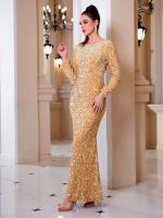 Traje elástico de vida nocturna, lentejuelas, manga larga, Bodycon, rojo, dorado, verde, fiesta - details 7