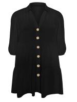 Túnica elegante de manga 3/4 para primavera y otoño, blusa informal negra con cuello en V y botones en la parte delantera, blusa escalonada de talla grande 5XL 6XL - details 4