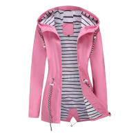 Camiseta impermeable con capucha a rayas de manga larga para mujer, longitud media - details 43