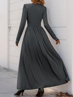 Elegante Vestido de Manga Larga para Mujer Color Sólido, Cuerpo a Justa, Corset, Línea A, Algodón, Chic - details 5