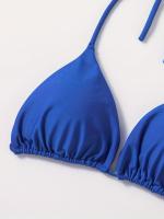Conjunto De Bikini De Dos Piezas De Moda De Color Sólido, Con Cuello Halter, Triángulo Sin Espalda Y Lazos Laterales - details 1