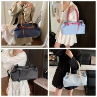 Bolso de hombro vaquero con cierre de cerrojo Simple, bolso elegante Vintage de gran capacidad para axila, bolso de mano informal de PU elegante para mujer - details 1