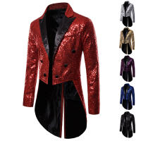 Chaqueta de esmoquin con lentejuelas para hombre, abrigo ajustado con cola - details 2