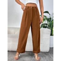 Pantalones de pana de cintura alta para mujer, pantalones sueltos de moda, pantalones lisos de pierna recta para - details 3