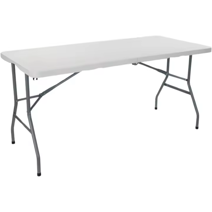 Mesa de Camping Plegable Rectangular Portátil Blanca 150 cm Multiusos para Eventos en Espacios Exteriores o Interiores Resina y Patas de Acero - 1