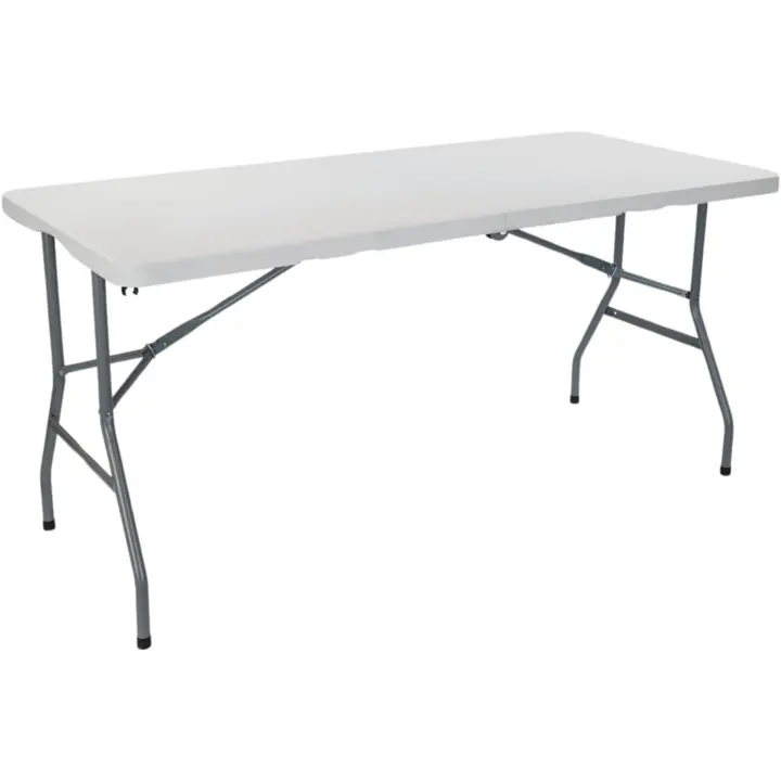 Mesa de Camping Plegable Rectangular Portátil Blanca 150 cm Multiusos para Eventos en Espacios Exteriores o Interiores Resina y Patas de Acero - 1