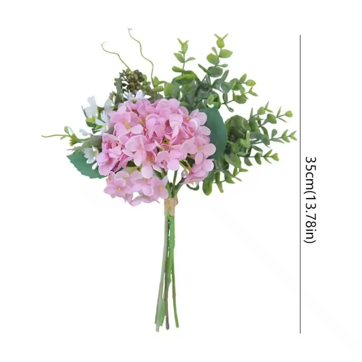 Ramo de eucalipto de hortensias artificiales de lujo, flores de hortensias elegantes de plástico, flores falsas realistas, fiesta de vacaciones, boda - 1