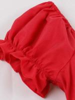 Elegante Vestido Largo Rojo con Cuello de Corazón Vintage Cintura Elástica, Botones Frontales - details 4