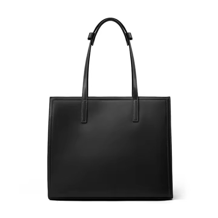 Nueva Bolsa Tote de Nicho para Mujeres de Cuero Genuino de Gran Capacidad, Maletín para Laptop, Bolsa de Viaje de Cuero de Vaca Negro - 1
