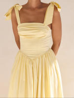 Vestido largo sin mangas con espalda descubierta y cuello cuadrado fruncido para mujer, vestido largo sin mangas para fiesta y discoteca - details 5