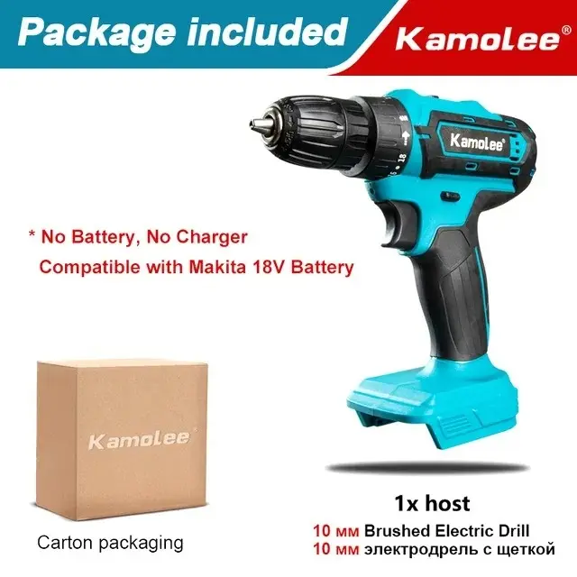 Taladro de Impacto Inalámbrico Kamolee 10mm/13mm con Cerdas para Bricolaje en Casa Herramientas Eléctricas Compatible con Batería Makita 18V - 1