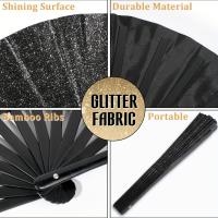 1 abanico de mano plegable negro brillante, tamaño grande, costillas de bambú portátiles, tela duradera, para EDM, danza, playa, decoración del hogar, fiesta, cumpleaños, accesorio de moda para mujer - details 2