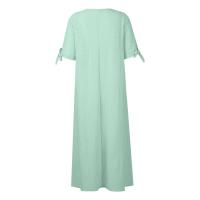 Elegante Vestido de Manga Corta con Cuello Redondo Color Sólido, Moda Casual con Bolsillos y Botones - details 11