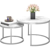 Mármol Blanco con Estructura de Metal Negro, Mesa Auxiliar Redonda para salón, Dormitorio, balcón - details 3