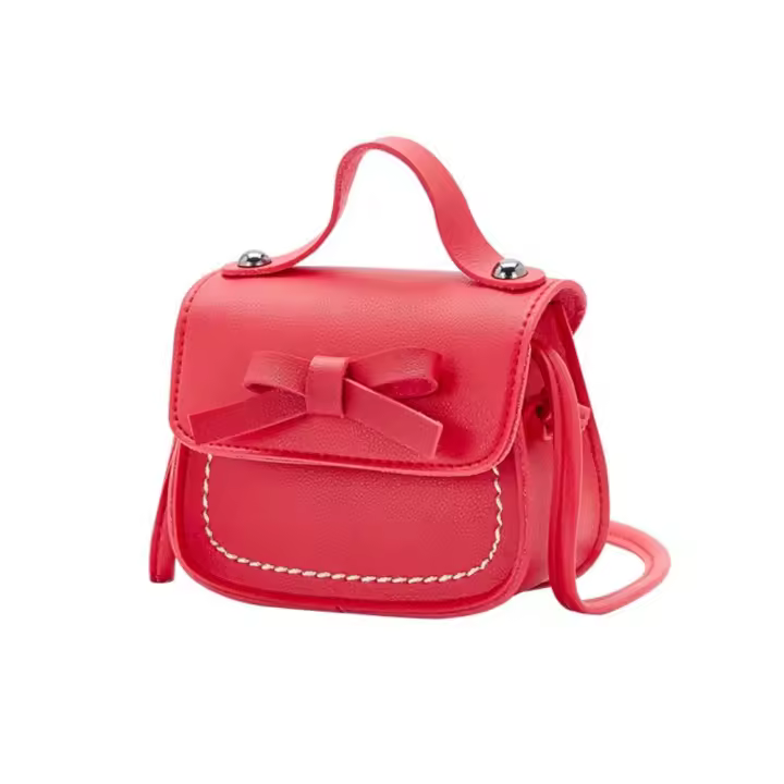 Dulce bolso de hombro con lazo de cuero PU, bolso cruzado con lazo de Color sólido, monedero, cartera, Bolso pequeño para niños, ropa de calle - 1