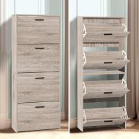 Mueble zapatero de 12 pares - Estantería de gran capacidad para vestíbulo o pasillo - (ancho) 60 x (profundidad) 24 x (alto) 80 cm - Madera clara blanca - details 42