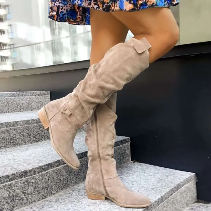 Botas hasta la rodilla de piel auténtica para mujer con cierre antideslizante y diseño formal de tacón alto con suela gruesa - 1