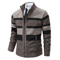 Nuevo abrigo de punto polar para hombre, cárdigan liso grueso, Tops, moda Otoño Invierno, cuello levantado, suéter de asuntos comerciales para hombre - details 4