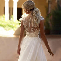 Elegante Vestido de Novia de Encaje Francés Estilo de Bosque Foto Tomada al Aire Libre - details 3