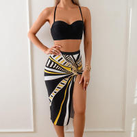Conjunto de Bikini de tres piezas para mujer, traje de baño con estampado de falda larga y bolsa dura, novedad de 2024 - details 5