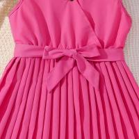 Vestido de Princesa para Niña en Verano Cinturón Encaje sin Mangas en Rosa - details 21