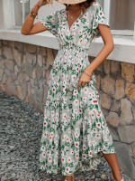 Falda Larga de Algodón con Estampado V-cuello Cintura Ajustada, Adelgazante, Moda para Mujeres - details 3