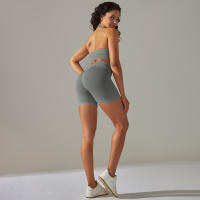 Hamidou-Conjunto de Yoga para mujer, pantalones cortos con sujetador, ropa de entrenamiento para correr, ropa de gimnasio, pantalones cortos de cintura alta, Leggings de Fitness, trajes deportivos - details 26