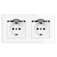Enchufe europeo con Tomas de corriente, Enchufe exterior eléctrico con tapa de plástico Impermeable para baño, Marco de cristal - details 1