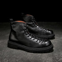 Botas de cuero de alta gama para hombre, zapatos de piel de vaca pura, botas altas de piel de vaca de primera capa - details 2