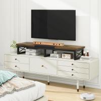 Mueble de TV para TV de 32-60",Mesa Televisión Estrecha con 2 balda,Doble Pantalla de Escritorio de Oficina,Mueble de TV para Hogar,Dormitorio,Sala de Estar,Negro Greige TVT002YB - details 6
